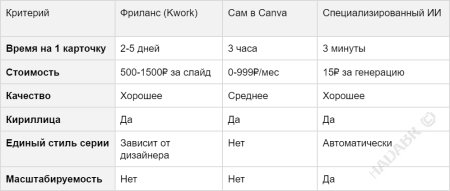 Собрал всё в таблицу, чтобы было наглядно
